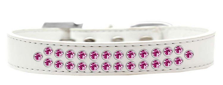 Two Row Bright Pink Crystal Size 16 White Dog Collar